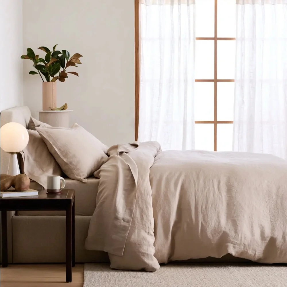 QUINCE European Linen Duvet Cover King Cal King Set Toffee 122